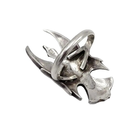 Vintage Navajo Sterling Silver Native American Peyote Bird Coral Turquoise Ring - Picture 7 of 11